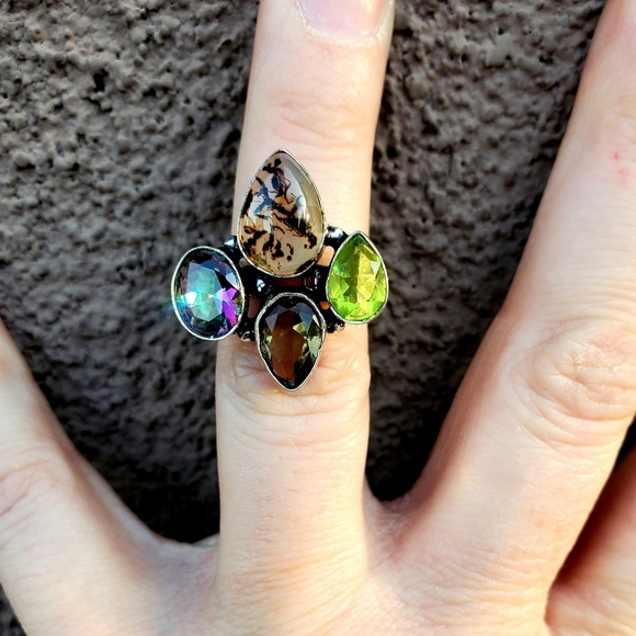 New Dendritic Agate, Mystic Topaz 925 Silver Ring. - Picture 10 of 16